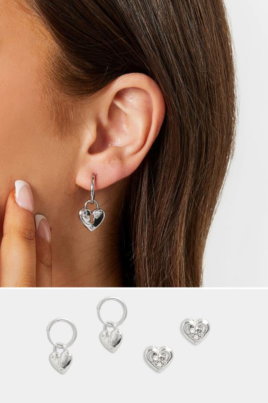 Plus Size  2 PACK Silver Small Heart Padlock Earrings