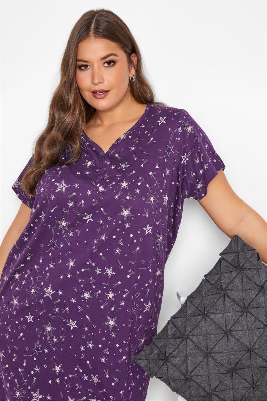 Curve Purple Star Print Placket Nightdress 4