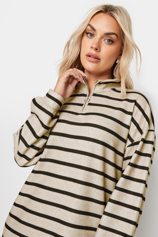 YOURS Plus Size Beige Brown & Black Stripe Soft Touch Jumper Dress | Yours Clothing 4