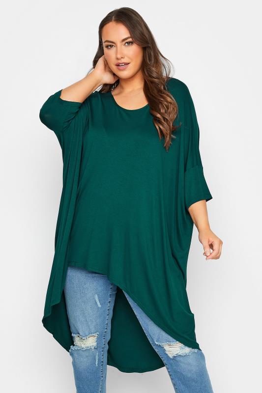  Grande Taille YOURS Curve Green Dipped Hem Tunic Top
