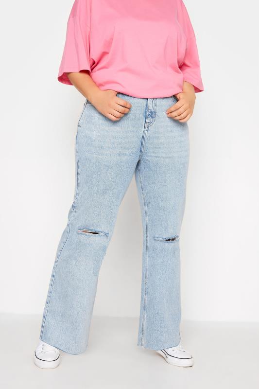  Tallas Grandes YOURS FOR GOOD Curve Bleach Blue Ripped Knee Wide Leg Jeans