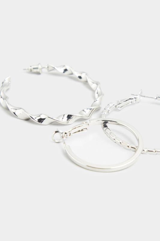 3 PACK Silver Tone Twisted Hoop Earrings | Yours Clothing 3