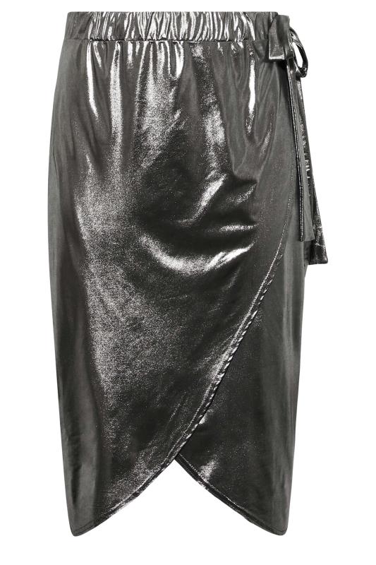 LIMITED COLLECTION Plus Size Silver Foil Wrap Skirt | Yours Clothing 5