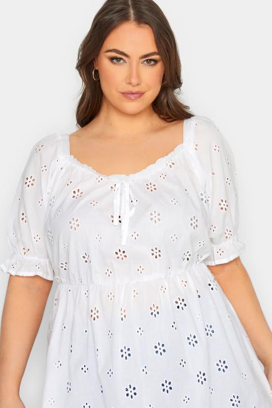 YOURS Plus Size Curve White Broderie Anglaise Peplum Top | Yours Clothing  4