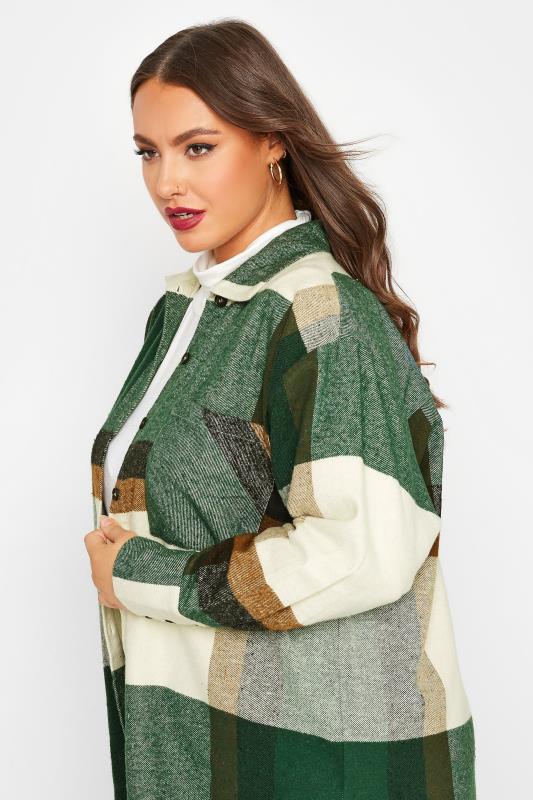 LIMITED COLLECTION Plus Size Green & White Check Print Shacket | Yours Clothing 4