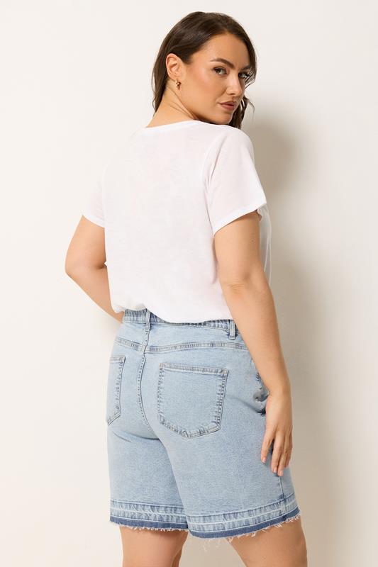 YOURS Plus Size Blue Hem Detail Denim Shorts | Yours Clothing 2