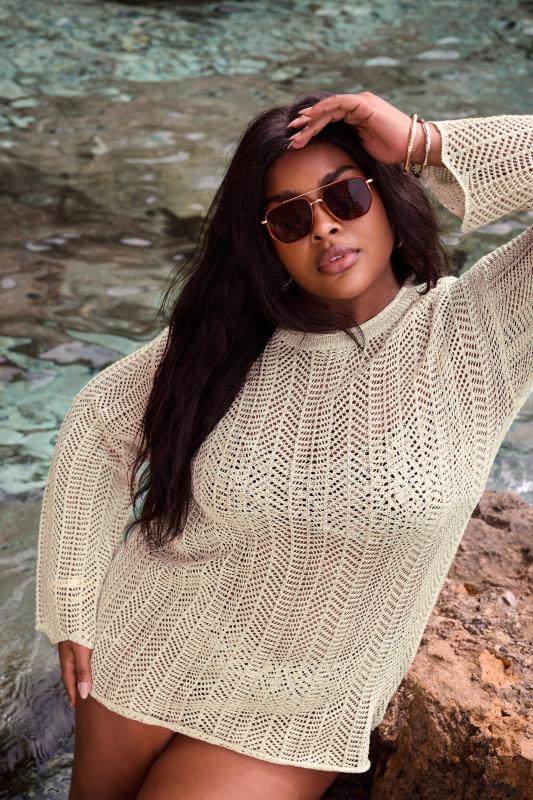  Grande Taille YOURS Curve Natural Brown Metallic Crochet Jumper