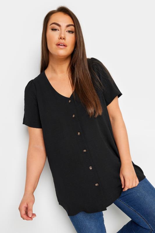 YOURS Plus Size Black Button Front Blouse | Yours Clothing 1