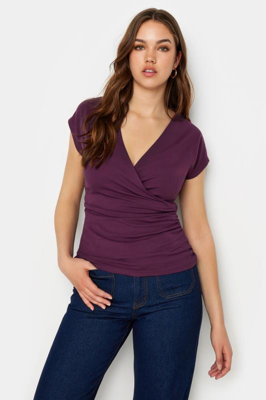  Tallas Grandes LTS Tall Wine Red Short Sleeve Wrap Top