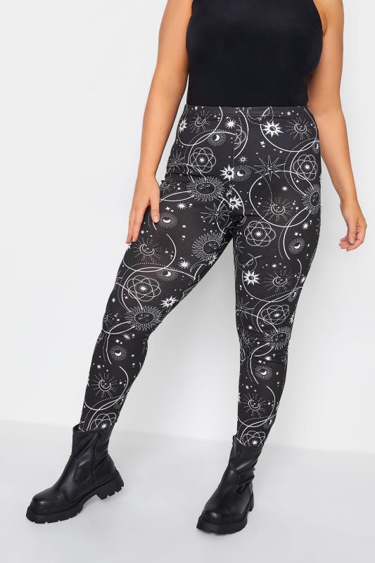 YOURS Curve Black Halloween Celestial Moon Print Leggings | Yours Clothing 1