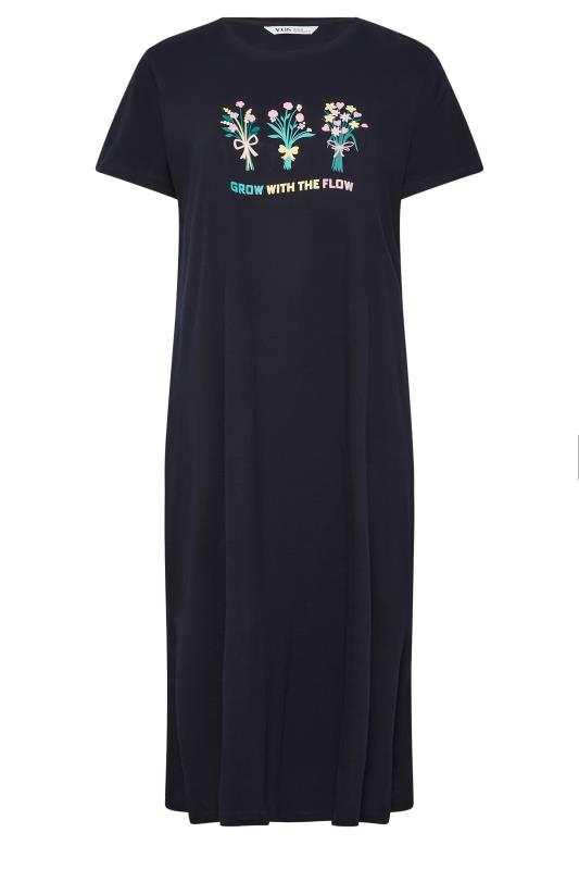 YOURS Curve Plus Size Navy Blue 'Grow With The Flow' Midaxi Nightdress | Yours Clothing 5