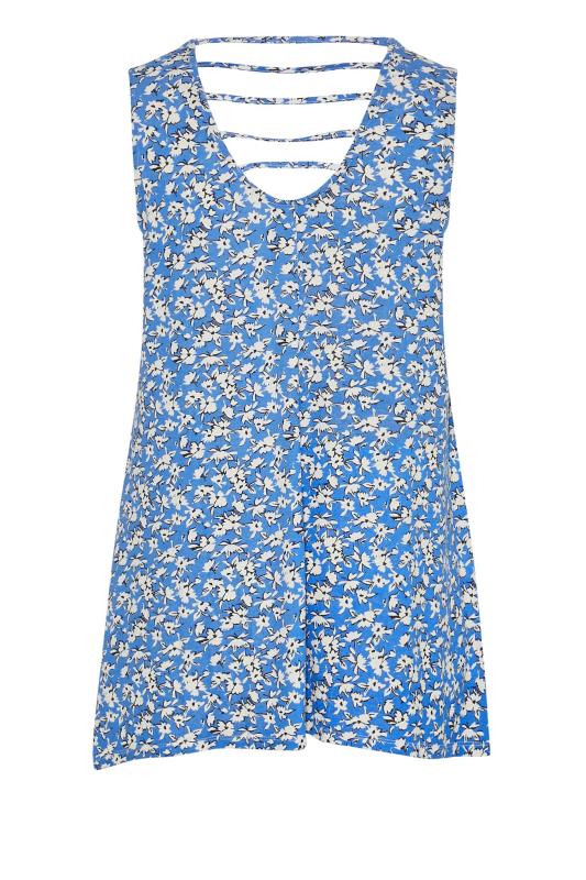 Plus Size Blue Floral Open Back Hanky Hem Vest Top | Yours Clothing 6