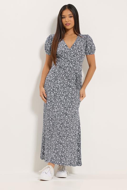 M&Co Petite Navy Blue Floral Print Maxi Wrap Dress | M&Co 1