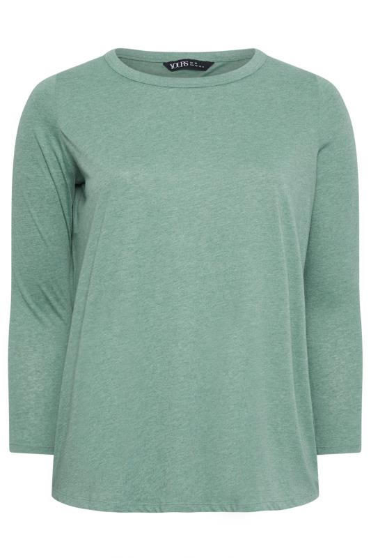 YOURS Plus Size Green Marl Long Sleeve Top | Yours Clothing 5