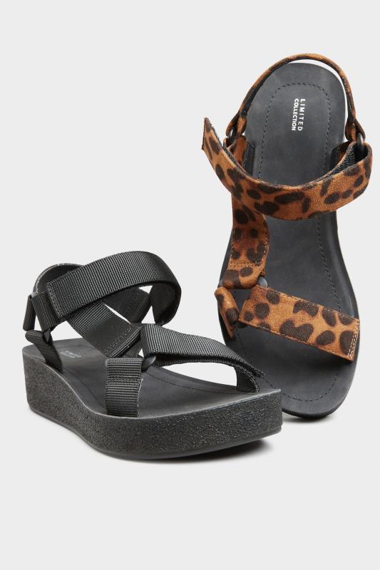 LIMITED COLLECTION Black Leopard Print Sporty Platform Sandals In Extra Wide EEE Fit 7