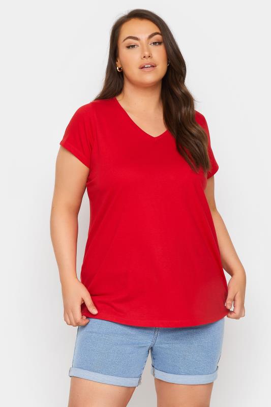  YOURS Curve Red Short Sleeve Cotton Blend T-Shirt