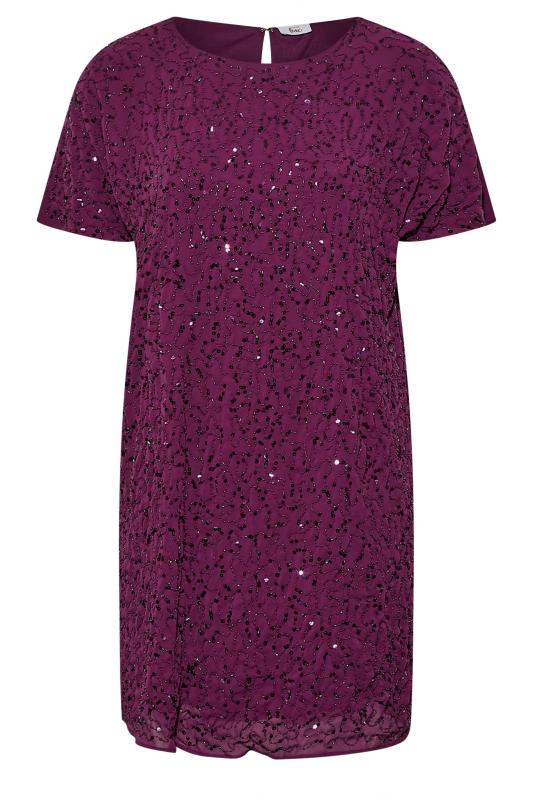 LUXE Plus Size Purple Sequin Hand Embellished Cape Dress | Yours Clothing 6
