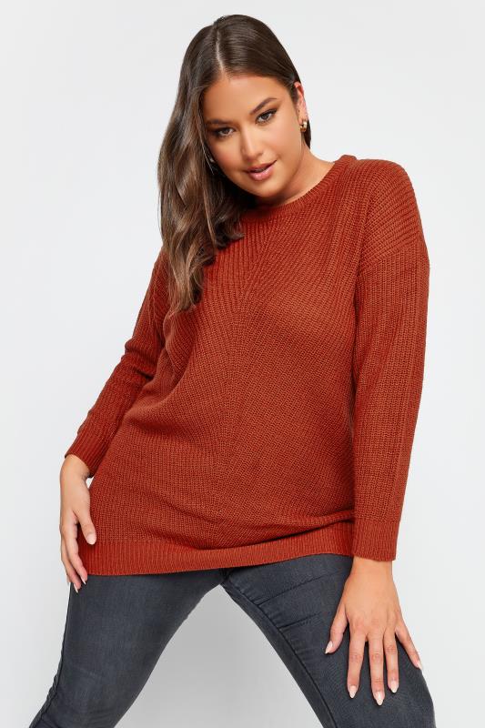Plus Size  YOURS Curve Rust Orange Essential Knitted Jumper