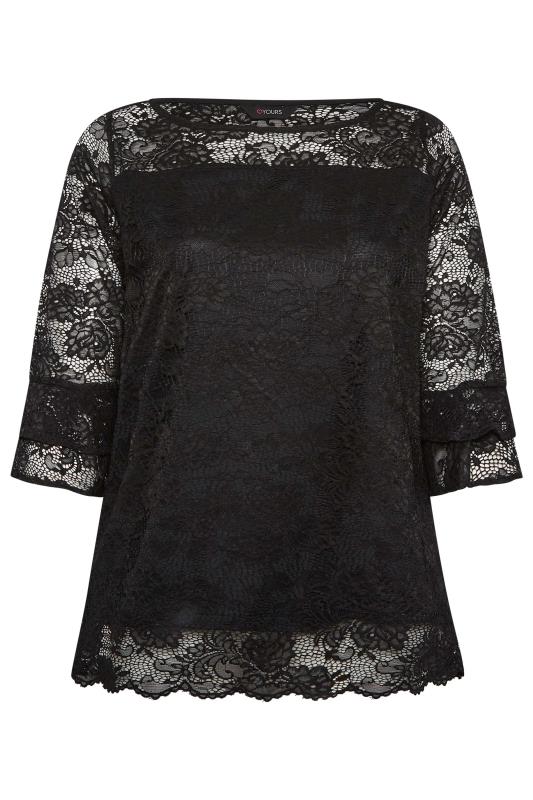 YOURS Plus Size Black Lace Bell Sleeve Blouse | Yours Clothing 6