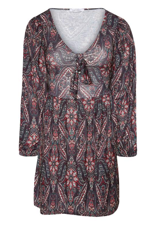 YOURS LONDON Curve Black Paisley Print Bow Front Tunic 6