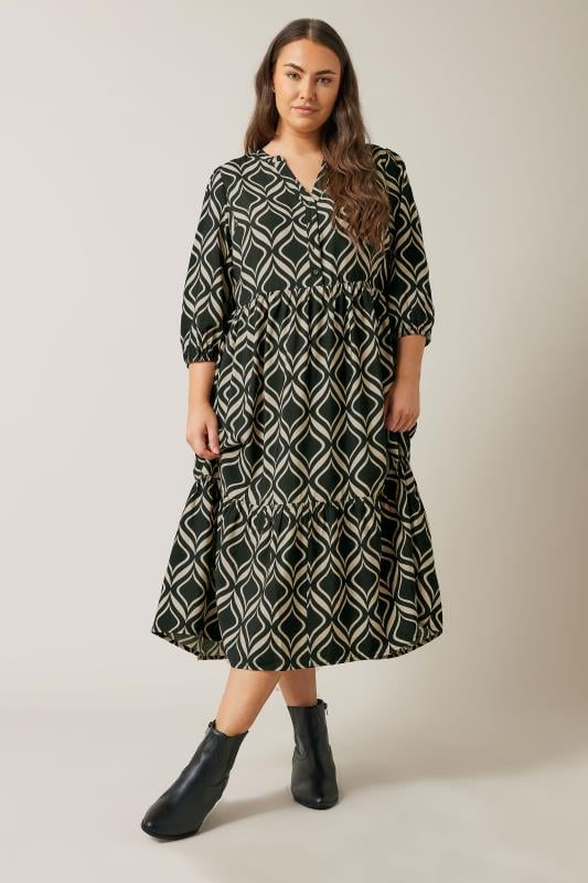 EVANS Plus Size Black Geometric Print Midi Dress | Evans 3