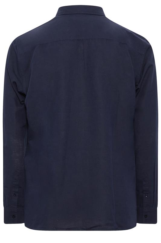 BadRhino Big & Tall Navy Blue Long Sleeve Linen Blend Shirt | BadRhino 6