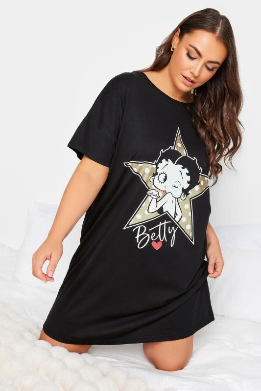 YOURS Plus Size Black Betty Boop Sleep Tee Nightdress | Yours Clothing 2