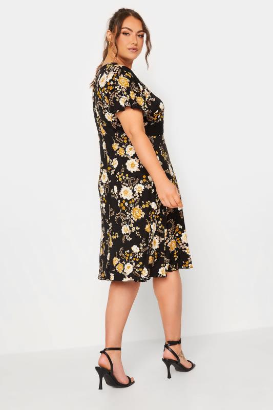 YOURS Plus Size Black Floral Print Lace Detail Dress | Yours Clothing 3