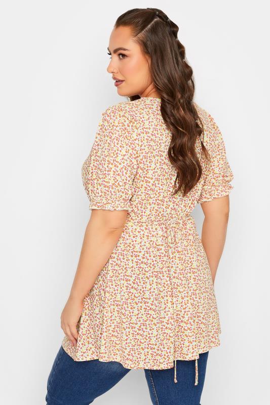 YOURS Plus Size Yellow Ditsy Floral Frill Sleeve Top | Yours Clothing 3