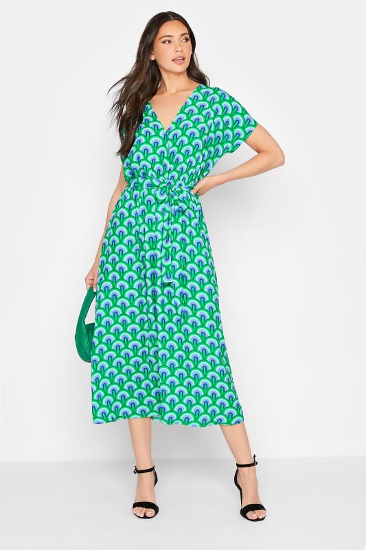 LTS Tall Green Geometric Print Wrap Dress_B.jpg