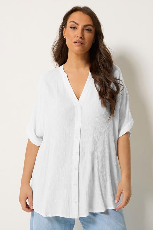  YOURS crèmekleurige dobby blouse met halsuitsnijding