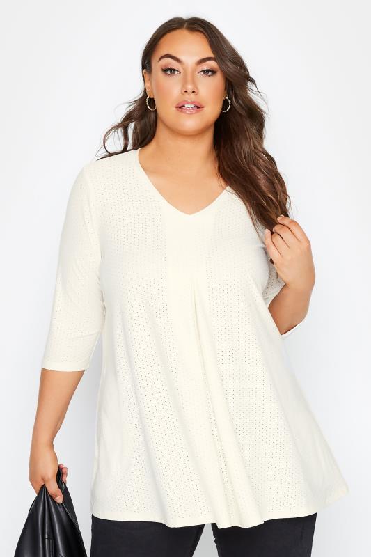 Plus Size White Textured V-Neck Top | Yours Clothing 1