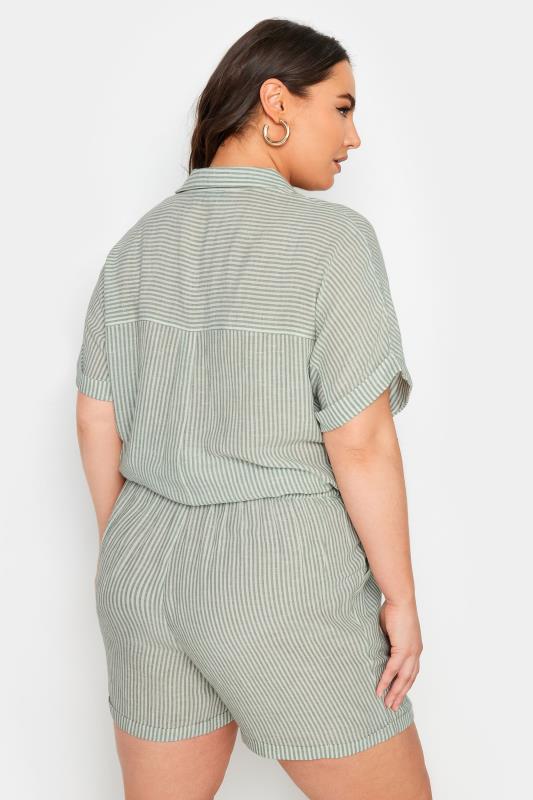 YOURS Plus Size Sage Green Stripe Linen Shorts | Yours Clothing 3