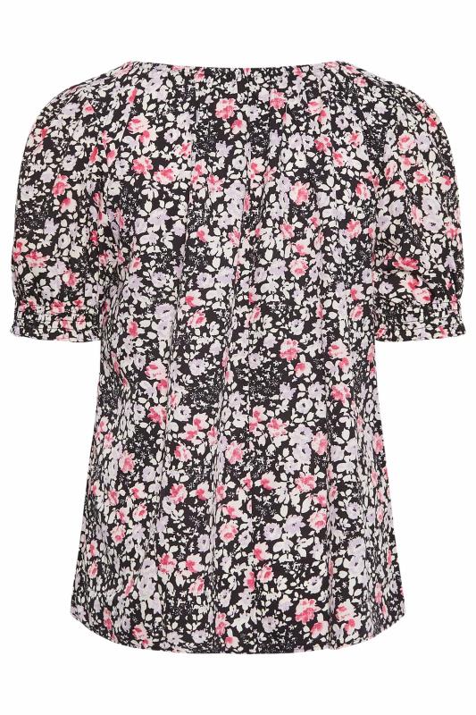 YOURS Plus Size Black & Pink Floral Print Gypsy Top | Yours Clothing 7