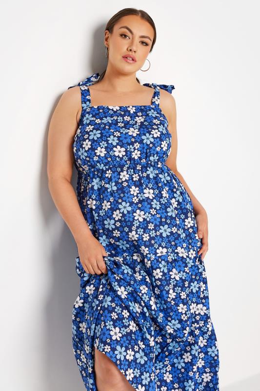 LIMITED COLLECTION Plus Size Blue Retro Floral Tiered Strappy Sundress | Yours Clothing 4