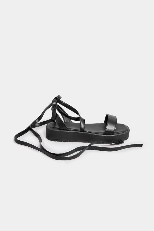 PixieGirl Black Ankle Tie Flatform Sandals In Standard Fit | PixieGirl 3