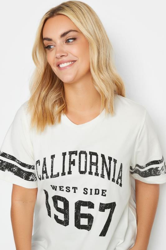 YOURS Plus Size White 'California'  Print Varsity Top | Yours Clothing 4