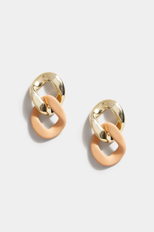 Großen Größen  Beige Brown & Gold Tone Chain Link Statement Earrings