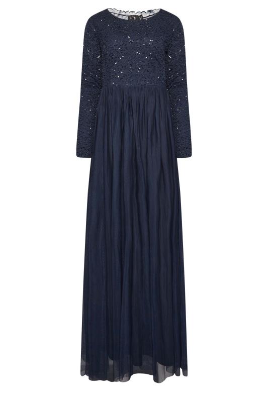 LTS Tall Women's Navy Blue Long Sleeve Sequin Hand Embellished Maxi Dress | Long Tall Sally 6