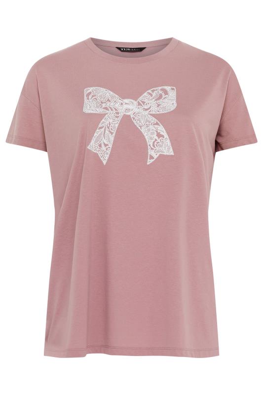 YOURS Plus Size Pink Diamante Bow Print T-Shirt | Yours Clothing  5
