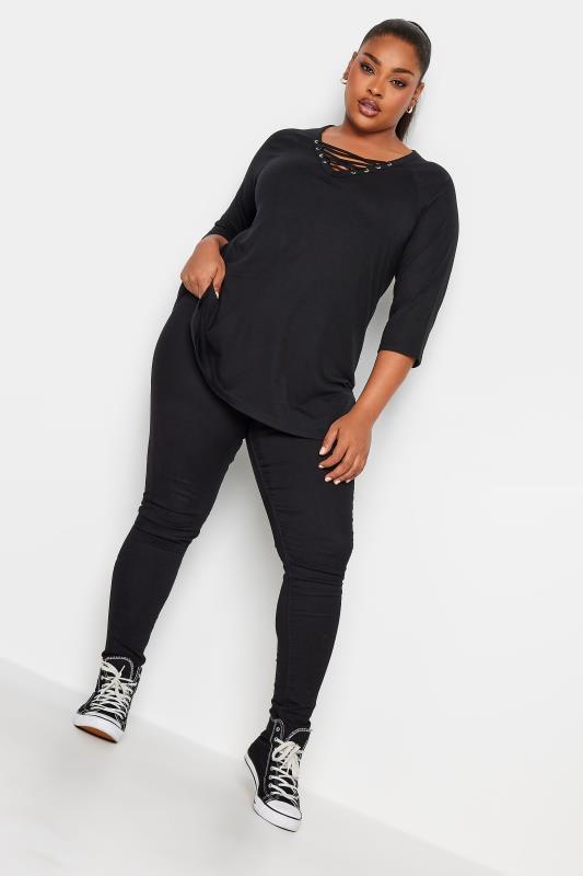 YOURS Plus Size 2 PACK Black Animal Print Lace Up Eyelet Tops | Yours Clothing 4