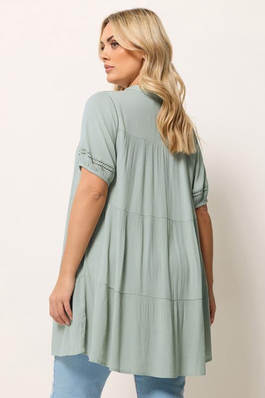 YOURS Plus Size Sage Green Tiered Shirt | Yours Clothing 2