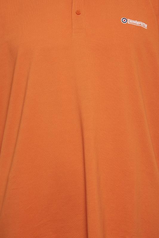 LAMBRETTA Big & Tall Plus Size Orange Logo Double Stripe Polo Shirt | BadRhino  2