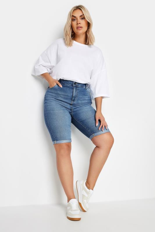 YOURS Plus Size Light Blue Stretch Denim Shorts | Yours Clothing 2