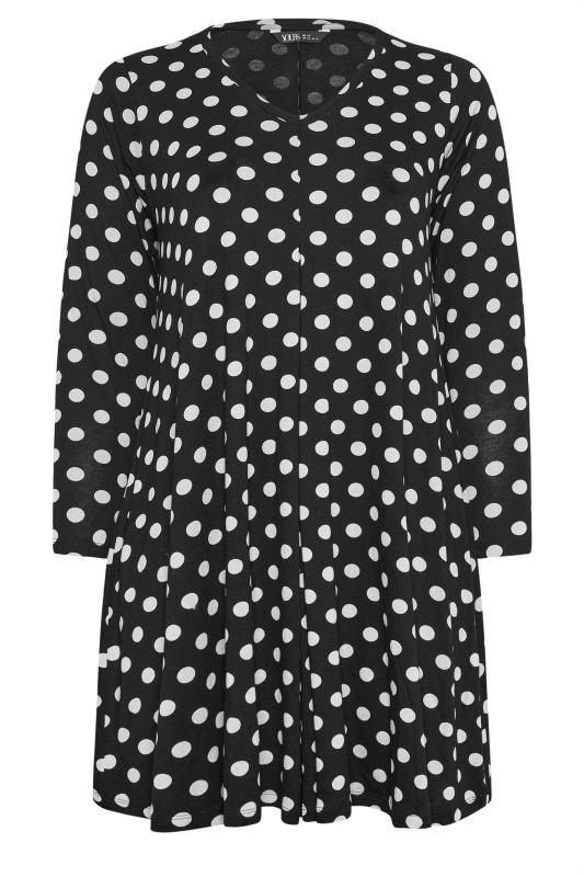 YOURS Plus Size Black Polka Dot Print Swing Mini Dress | Yours Clothing 5