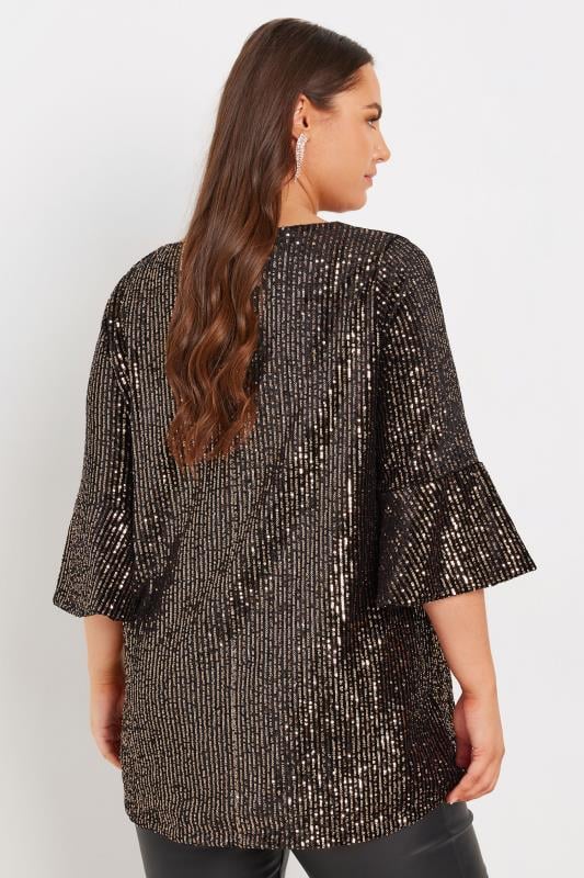 YOURS Plus Size Black & Gold Velvet Sequin Top | Yours Clothing 4