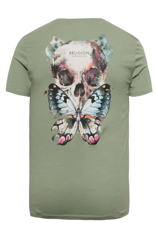 RELIGION Big & Tall Green Butterfly Skull Print T-Shirt | BadRhino 5