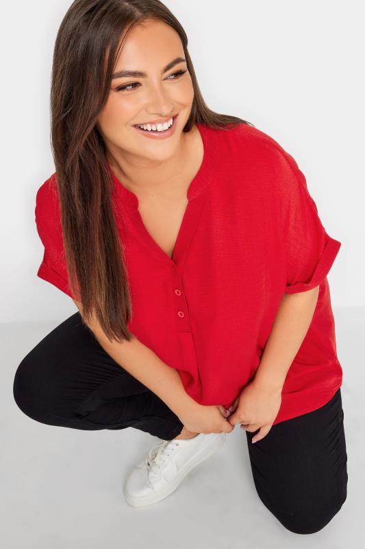 YOURS Plus Size Red Half Placket Blouse | Yours Clothing 4