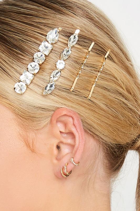Plus Size  Yours 4 PACK Gold Crystal Hairslide Set