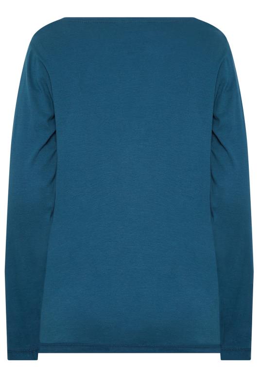 LTS Women's Tall Teal Blue Crew Neck Long Sleeve Cotton T-Shirt | Long Tall Sally 9